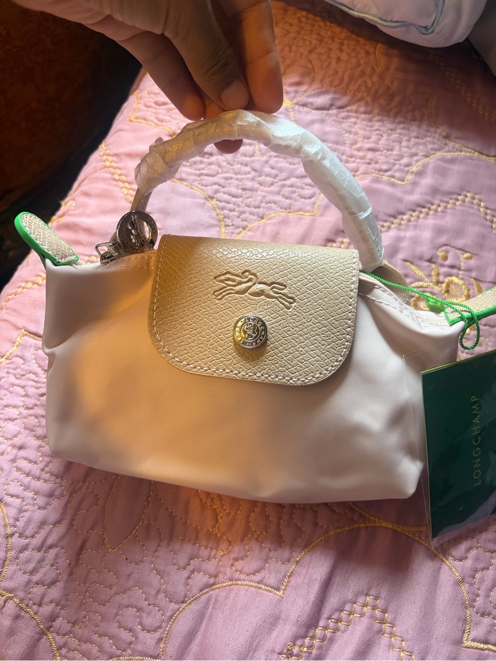 Blush Pink Mini Le Pliage Top-Handle with Tan Flap